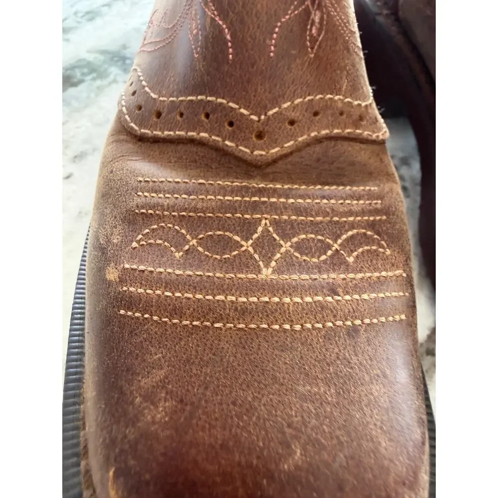 Justin Gy9530 Men’s Western Size 10B Brown Embossed Leather Pull On Cowboy Boots